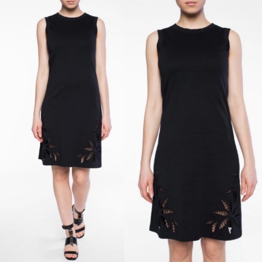 See by Chloe Floral embroidered cut outs black sleeveless cotton shift dress